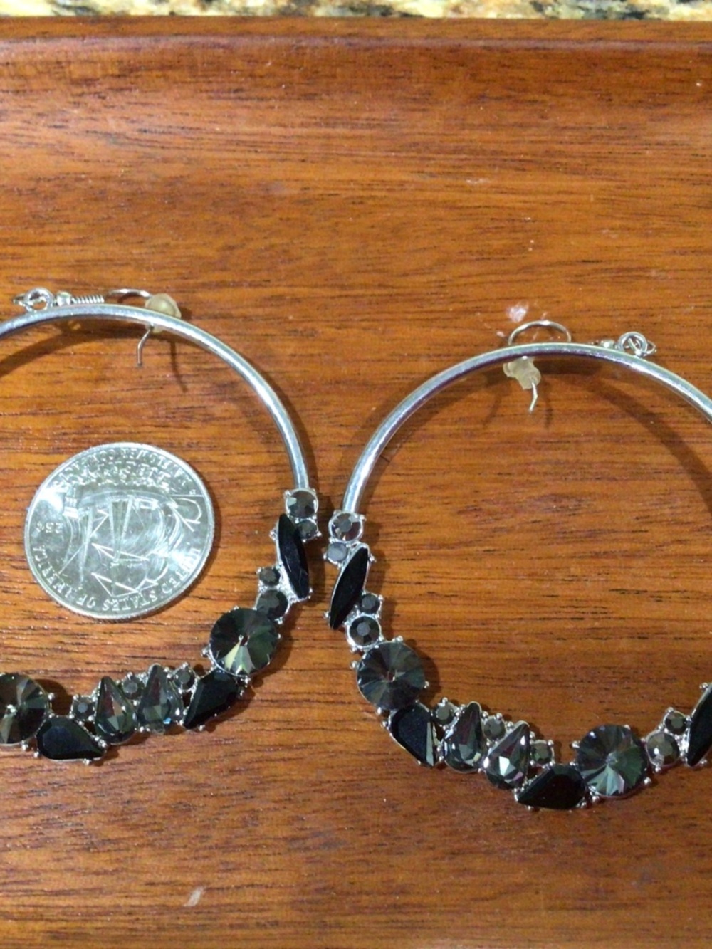 Three pair of silver tone earrings with rhinestones and beads. New without tags - Picture 3 of 7